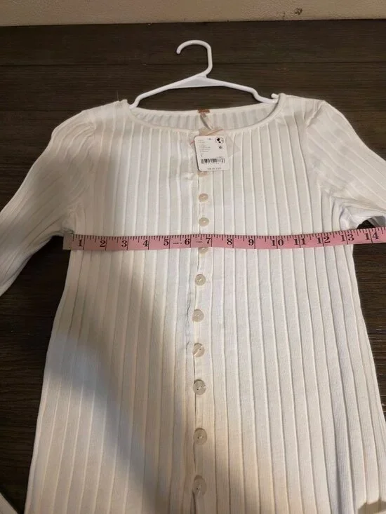 Free People Tilly Rib Long Sleeve Button-Up Top NWT White Large - Picture 4 of 9